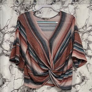 Gypsies & Moondust Pink and Blue Striped Twist Blouse